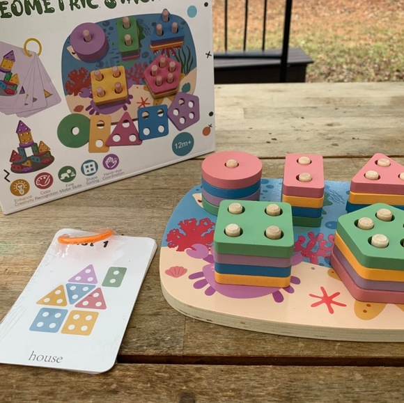 Wooden Sorting Geometric Shape Stacking Toys for Boys & Girls - Picture 4 of 4